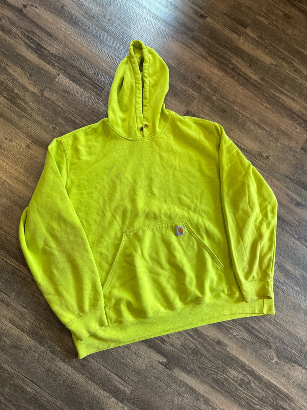 Carhartt Original Fit Hoodie Mens Size 2XL High Visibility Neon Green Thrashed